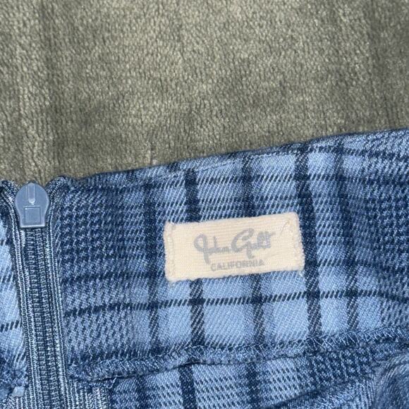 John Galt Mini Skirt Women’s Small Blue Plaid Stretch Slits Preppy Back Zipper - Picture 3 of 6